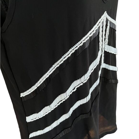 𝅺Blue Rain beaded black semi sheer v neck top size M - Picture 6 of 8